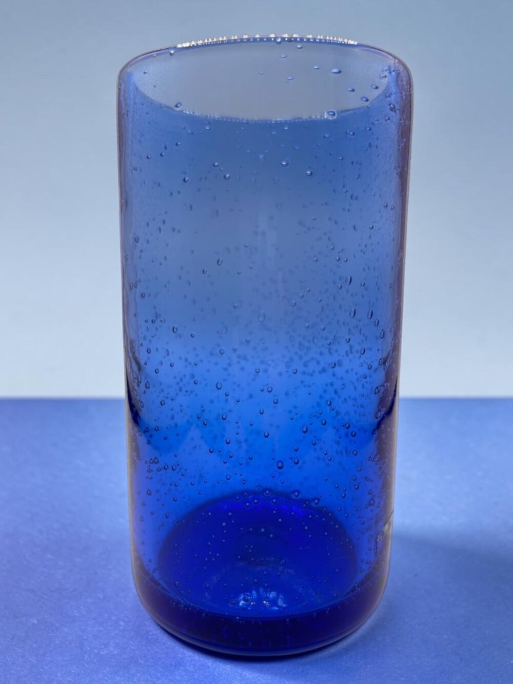 Crate & Barrel Blue Bubble Glass Vase 6" Tall Handmade Modern